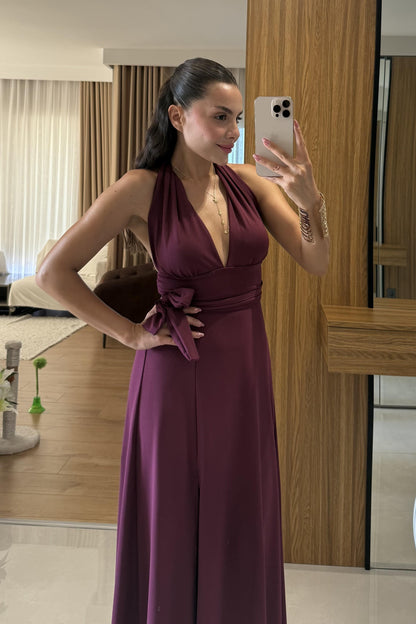 Sanjose Mürdüm Boyundan Bağlamalı Elbise