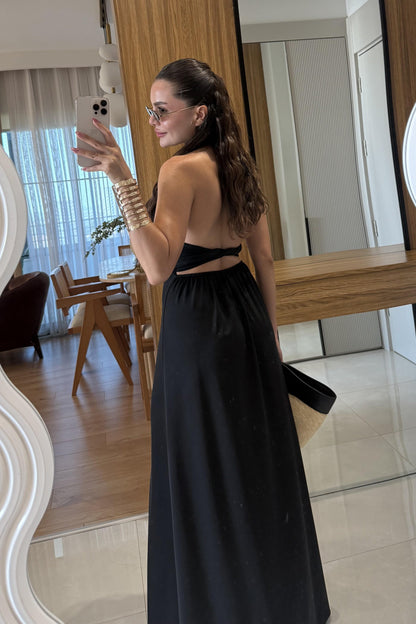 Sanjose Siyah Boyundan Bağlamalı Elbise