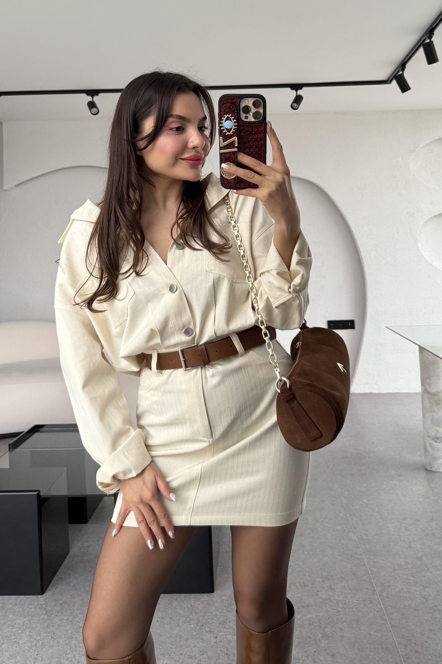 Santamaria Kemerli Gabardin Gömlek Elbise