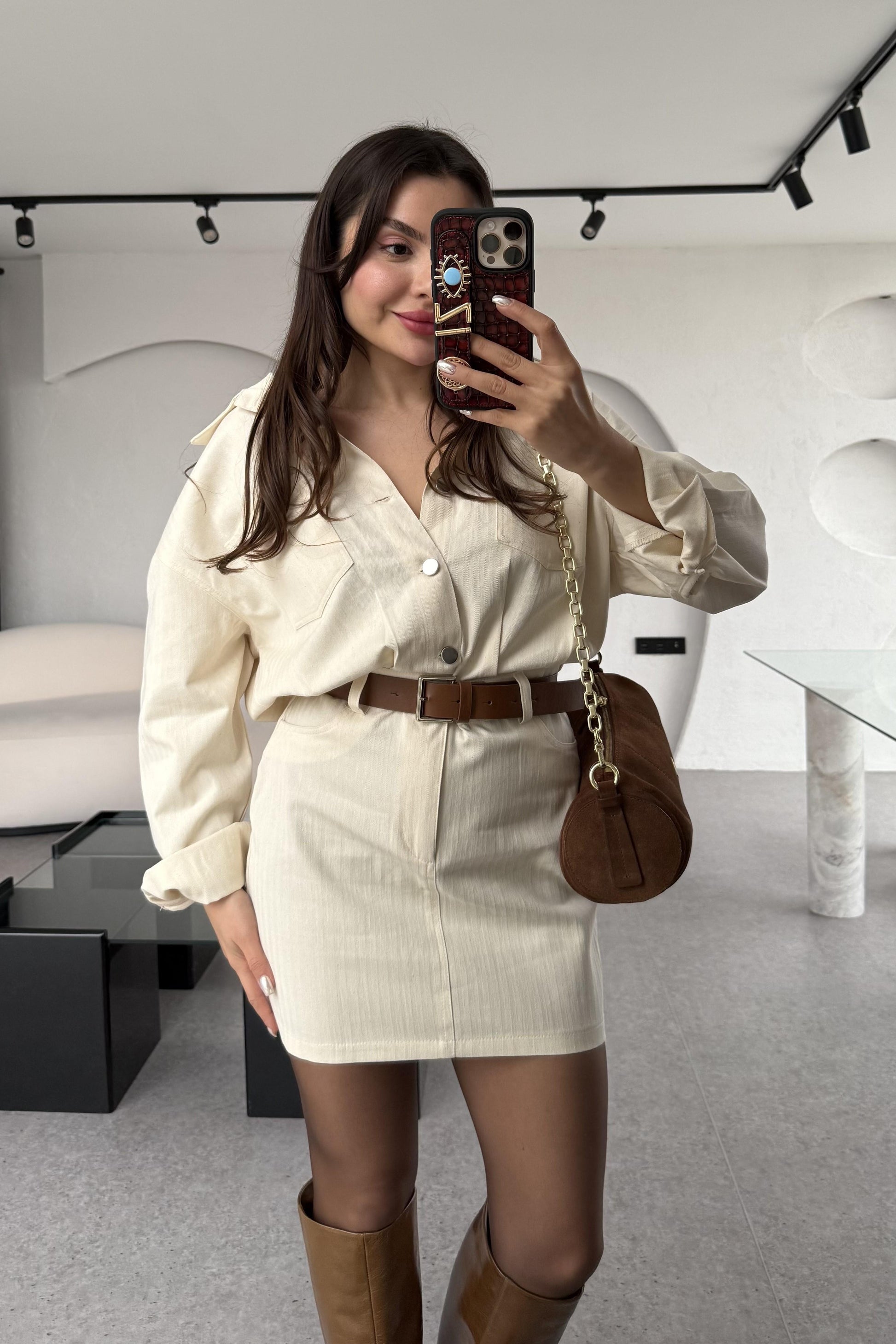 Santamaria Kemerli Gabardin Gömlek Elbise