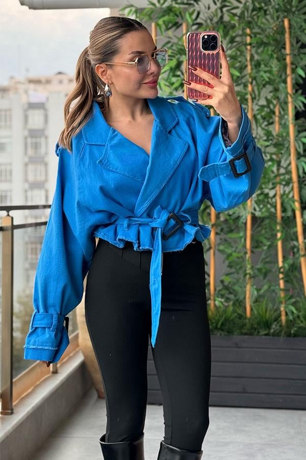 Santi Reglan Gabardin Ceket - Mavi