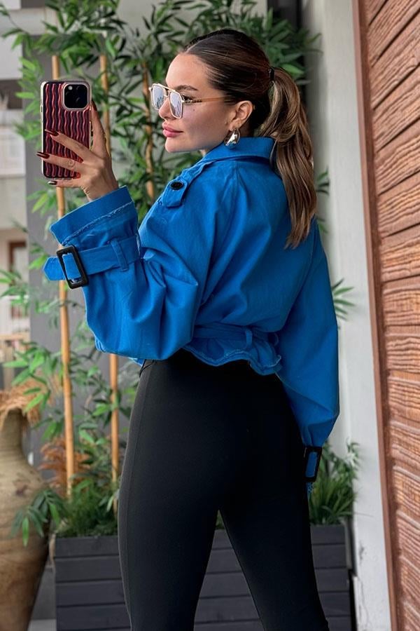 Santi Reglan Gabardin Ceket - Mavi