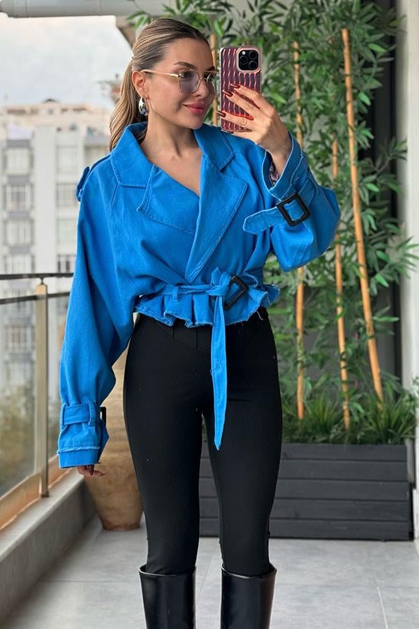 Santi Reglan Gabardin Ceket - Mavi