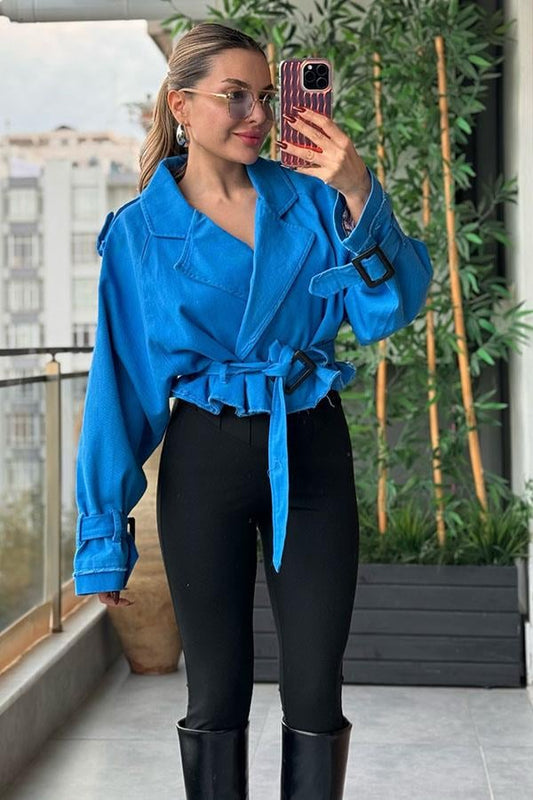 Santi Reglan Gabardin Ceket - Mavi