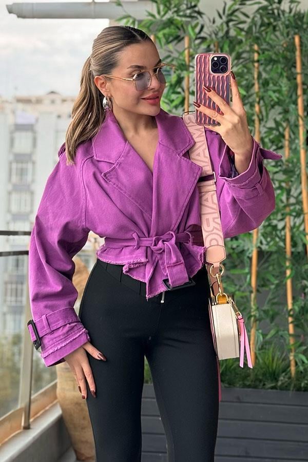 Santi Reglan Gabardin Ceket - Mor