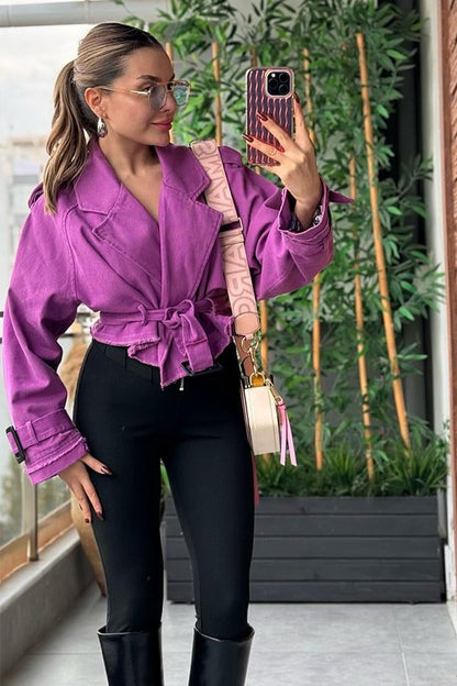 Santi Reglan Gabardin Ceket - Mor