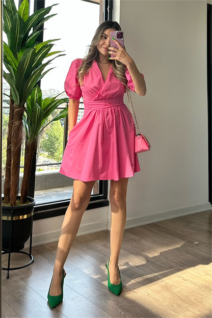 Sara karpuz kol pembe elbise