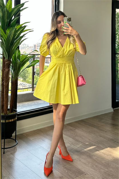 Sara karpuz kol sarı elbise