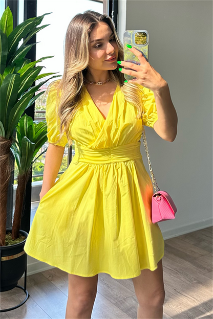 Sara karpuz kol sarı elbise