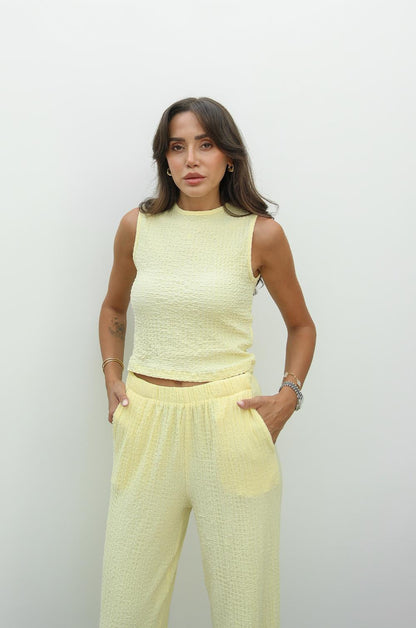 SARI DOKULU BLUZ PANTOLON TAKIM