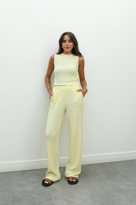 SARI DOKULU BLUZ PANTOLON TAKIM