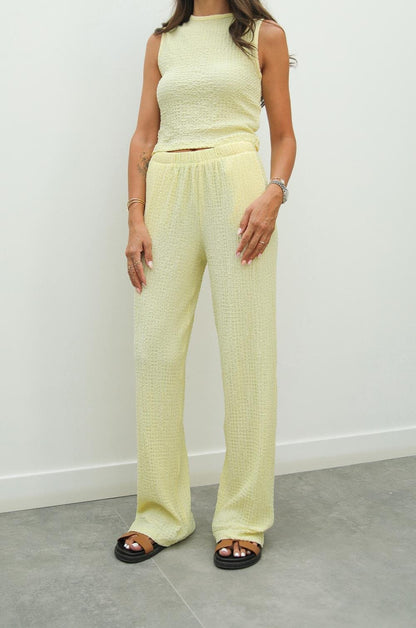 SARI DOKULU BLUZ PANTOLON TAKIM