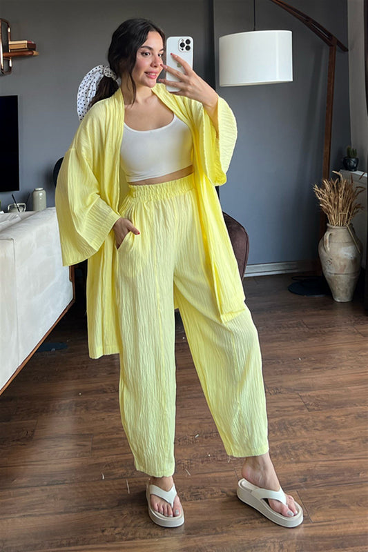 Sarı kimonolu bohem takım