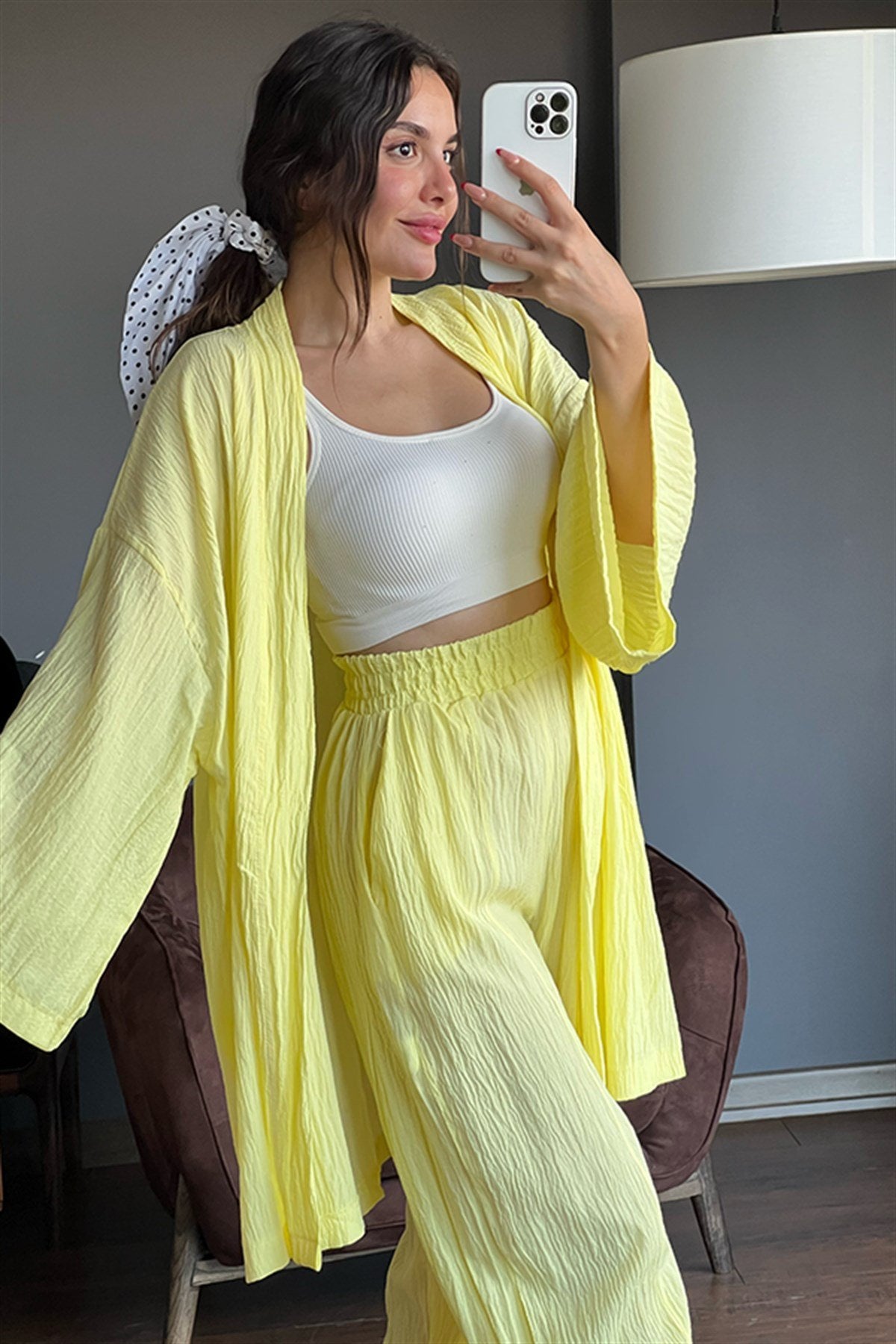 Sarı kimonolu bohem takım