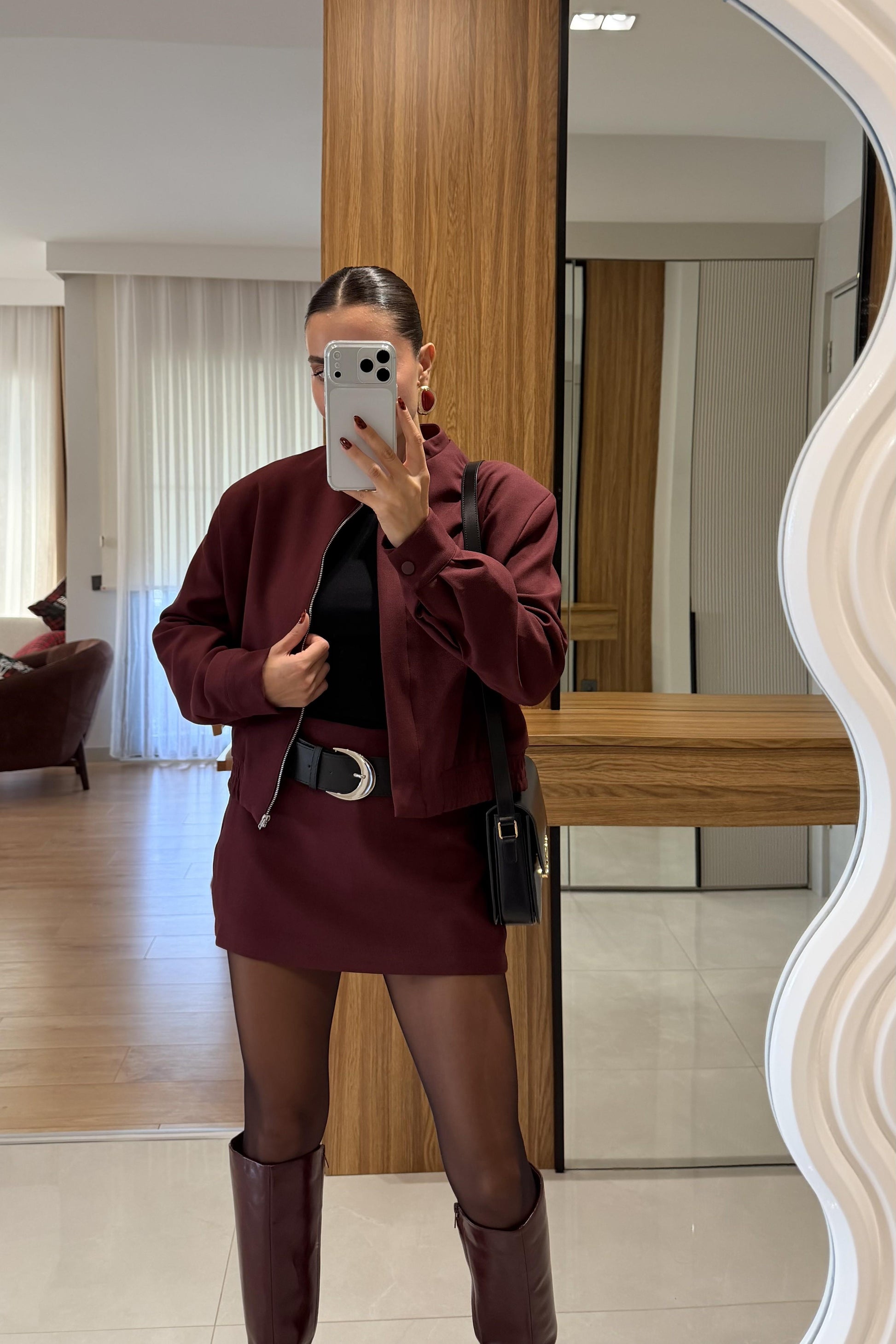 Scarlett Bordo Ceket Şort Etek Takım