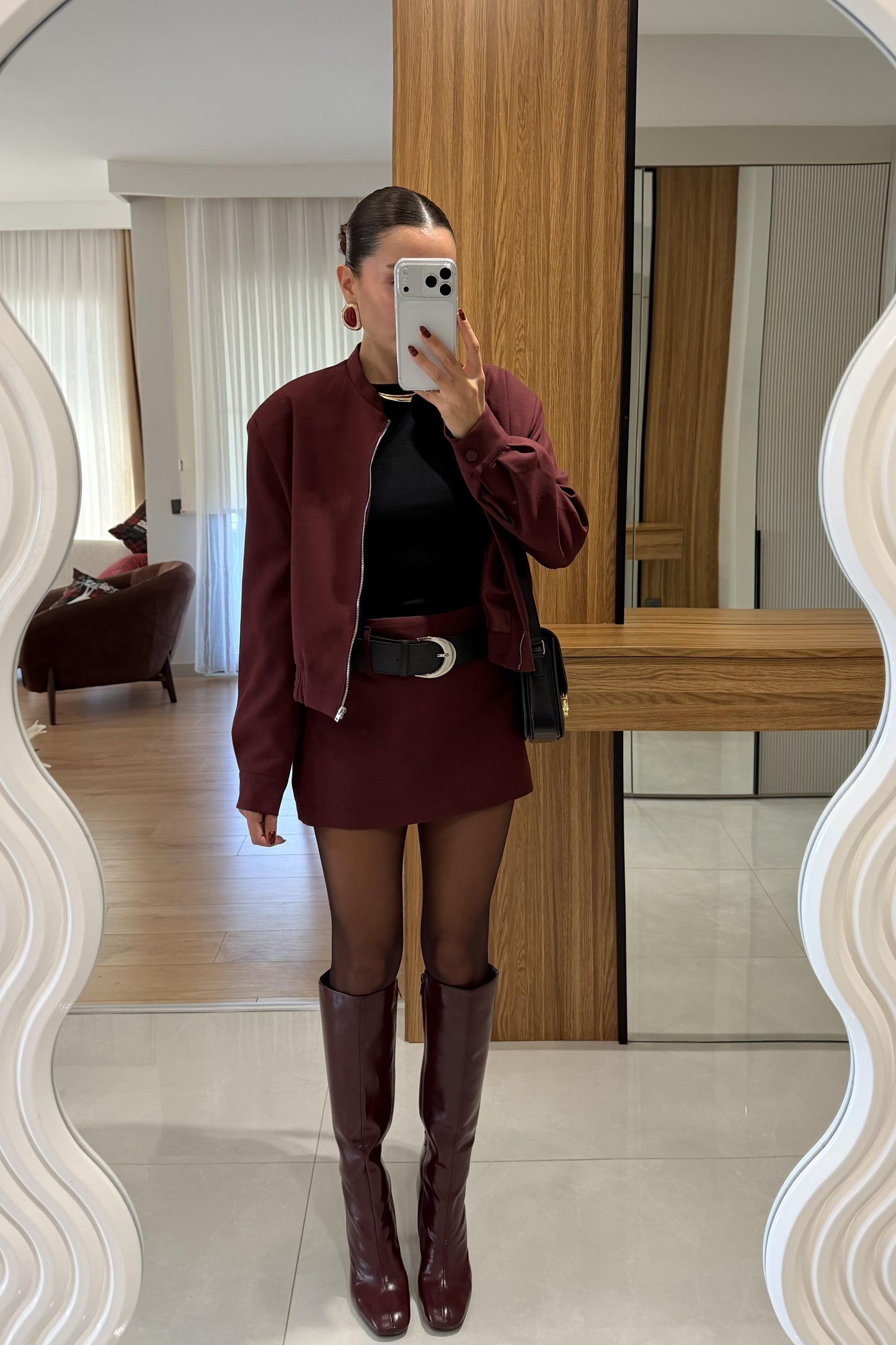 Scarlett Bordo Ceket Şort Etek Takım