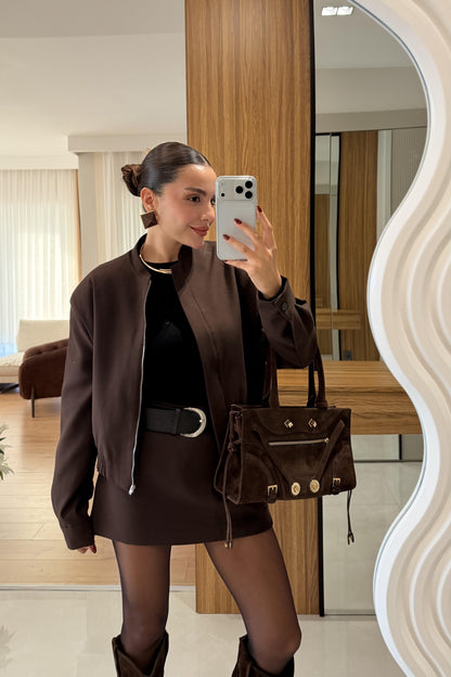 Scarlett Kahve Ceket Şort Etek Takım