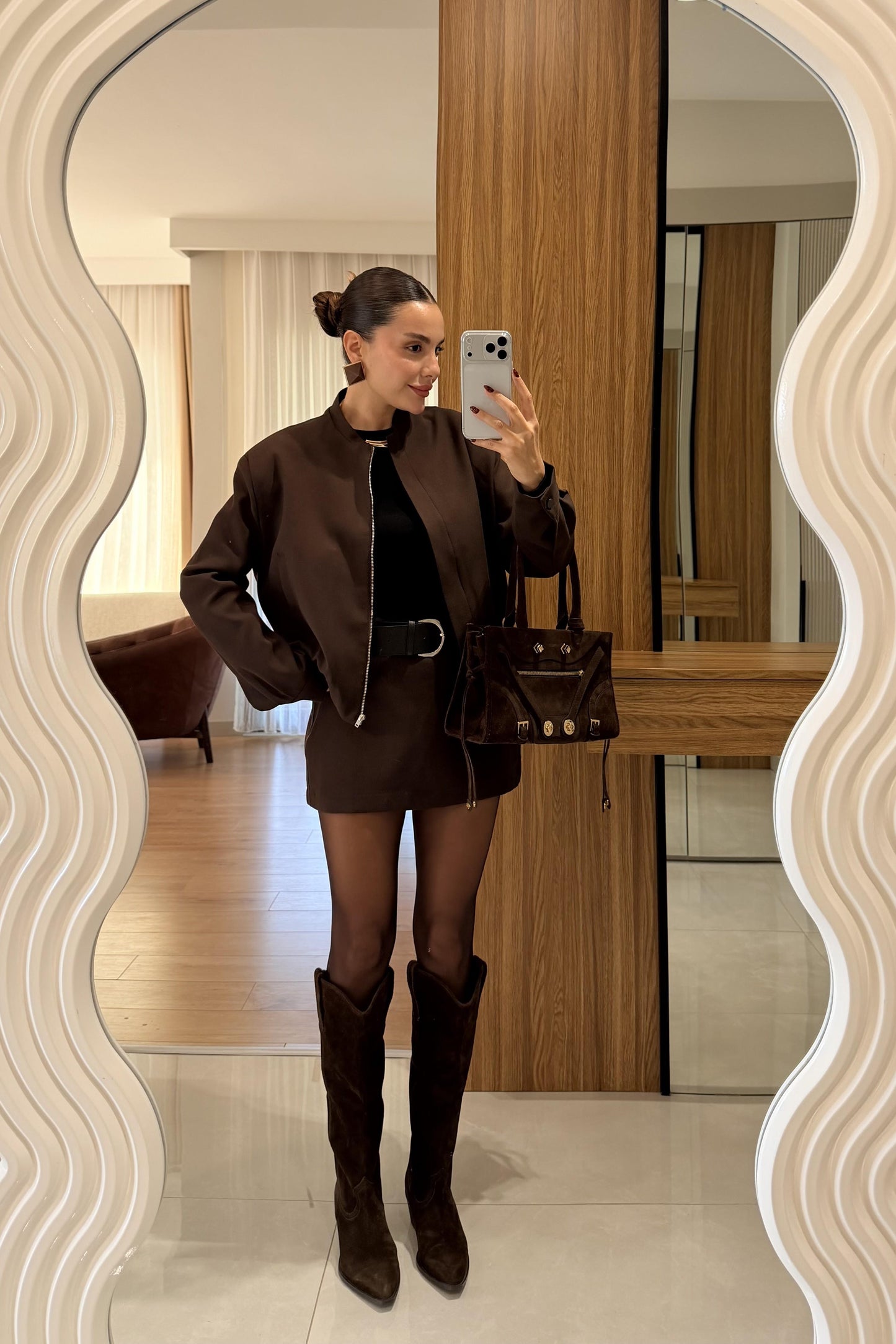 Scarlett Kahve Ceket Şort Etek Takım