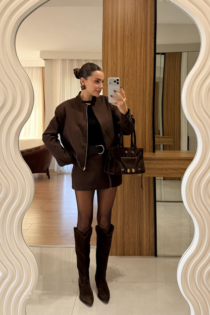 Scarlett Kahve Ceket Şort Etek Takım