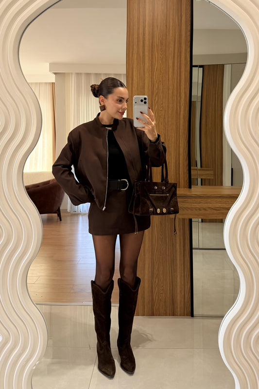 Scarlett Kahve Ceket Şort Etek Takım