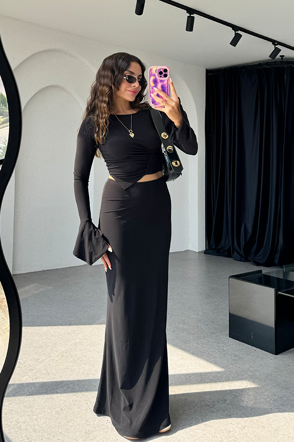 Selina sandy kumaş bluz etek takım