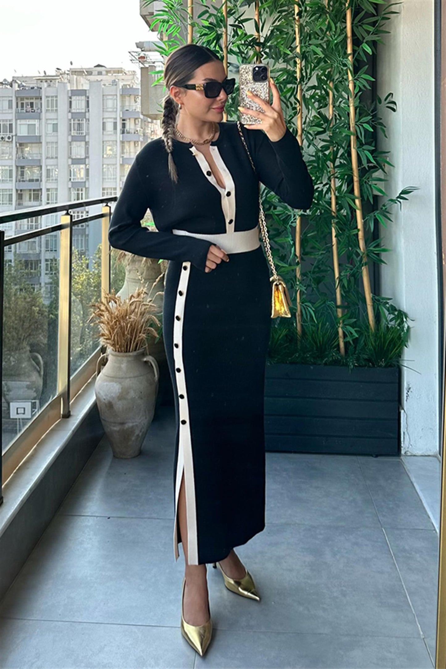 Semechka Kısa Hırkalı Triko Etek Takım - Siyah