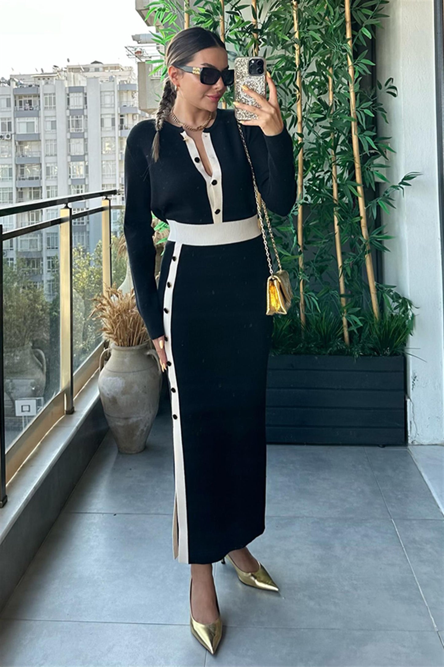 Semechka Kısa Hırkalı Triko Etek Takım - Siyah