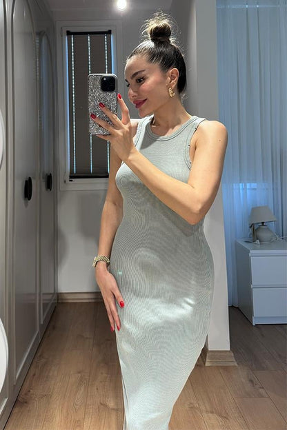 Sendy Halter Yaka Yıkama Elbise - Gri