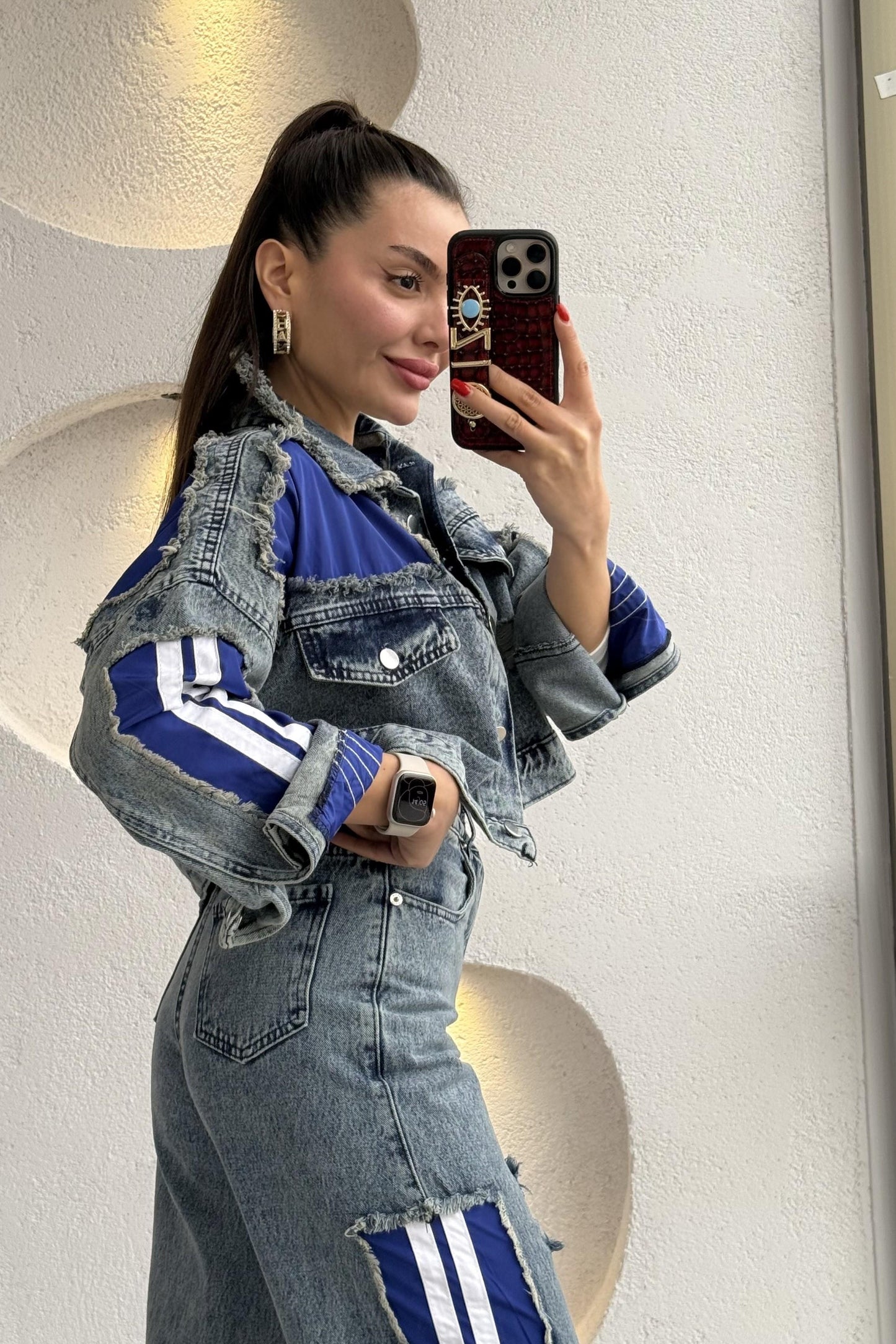 Senita Kenarları Lacivert Denim Yırtıklı Takım