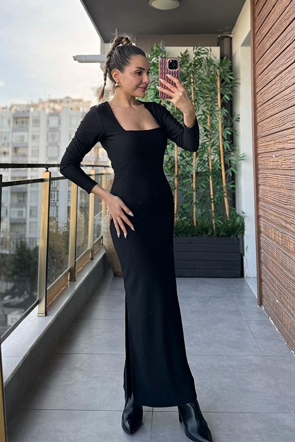 Senty Kare Yaka Fitilli Elbise