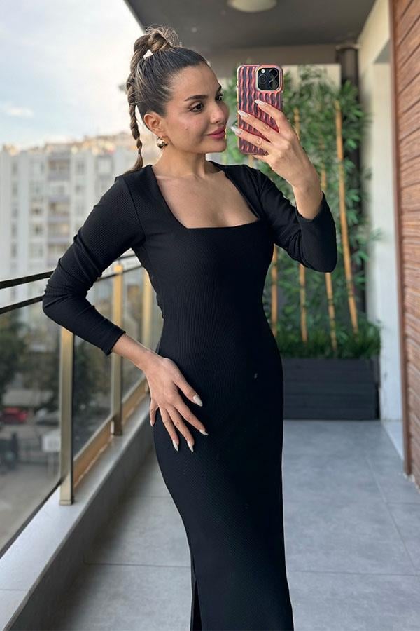 Senty Kare Yaka Fitilli Elbise