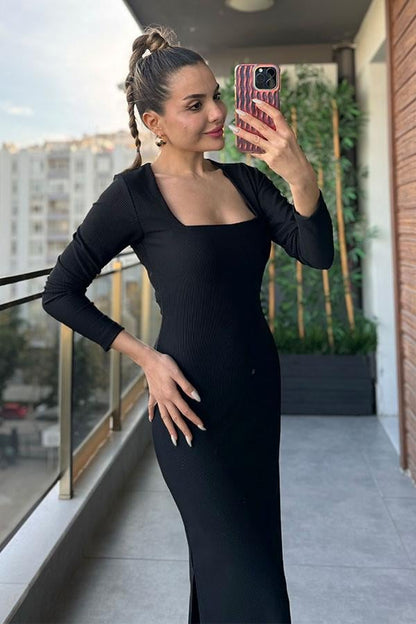 Senty Kare Yaka Fitilli Elbise