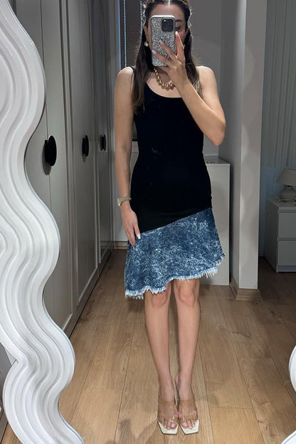 Senya Eteği Denim Detaylı Tasarım Elbise