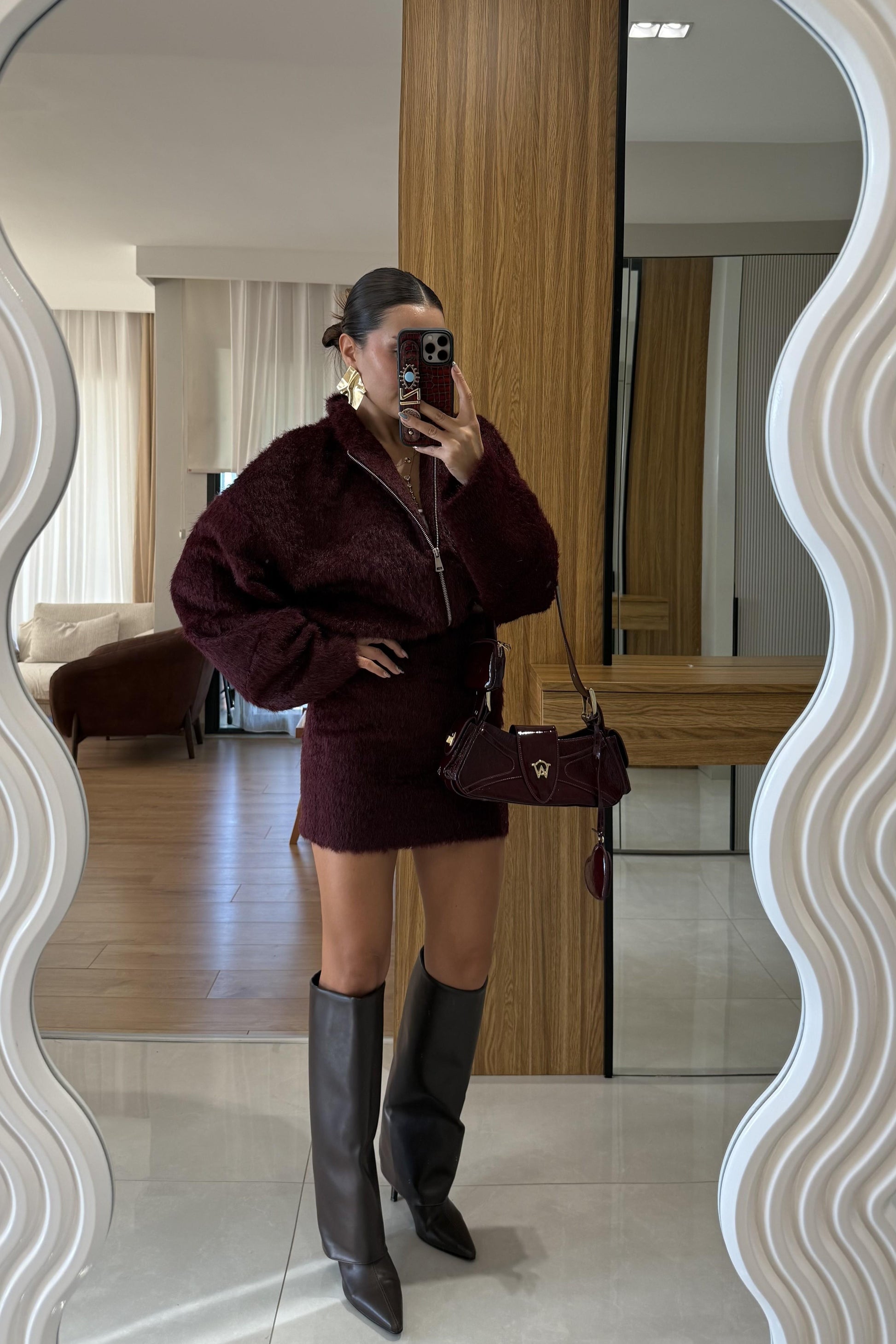 Serenity Bordo Etekli Keçe Takım