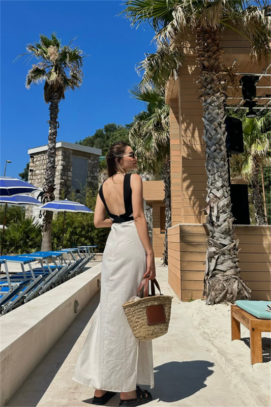 Sevilla keten sırt dekolteli elbise