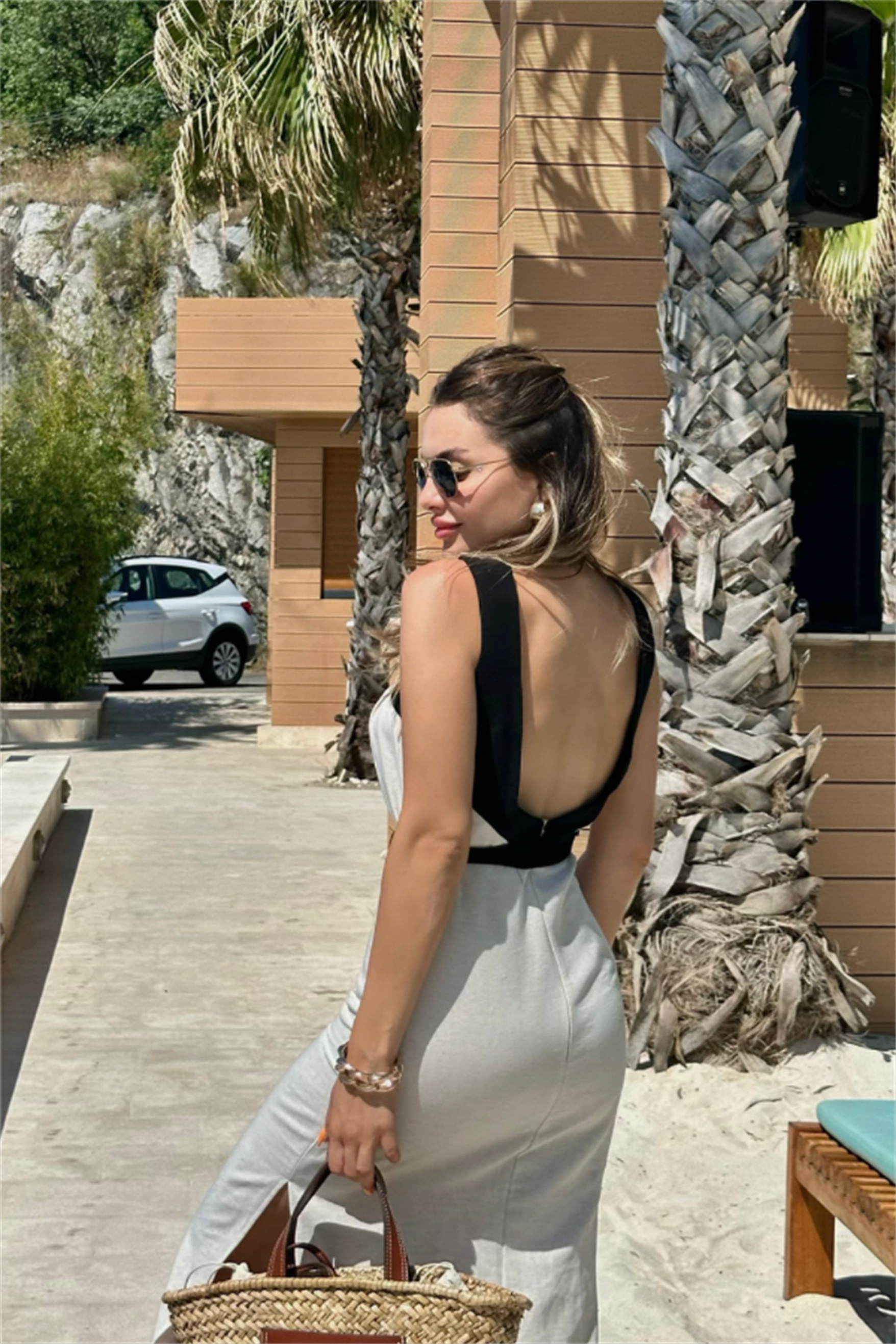 Sevilla keten sırt dekolteli elbise