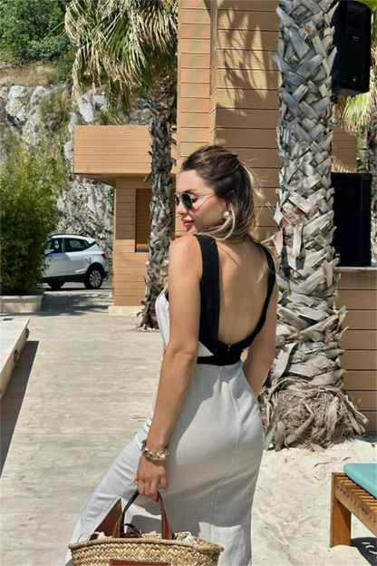 Sevilla keten sırt dekolteli elbise