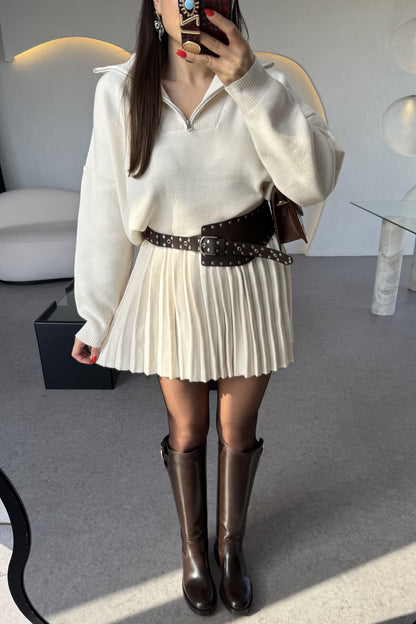 Shake Krem Kamyoner Yaka Pileli Etekli Takım