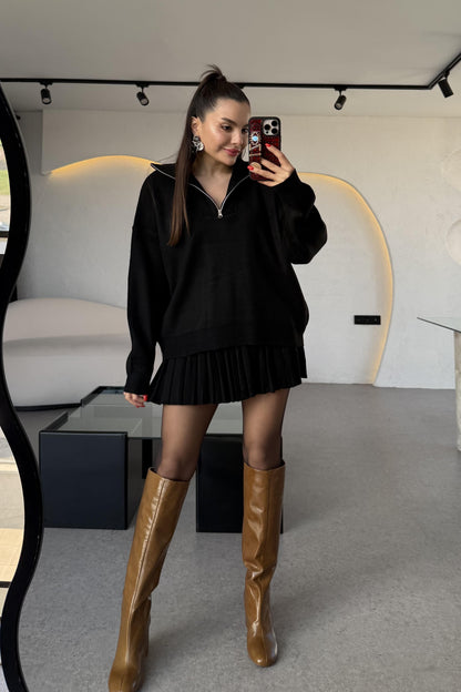 Shake Siyah Kamyoner Yaka Pileli Etekli Takım