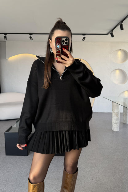 Shake Siyah Kamyoner Yaka Pileli Etekli Takım