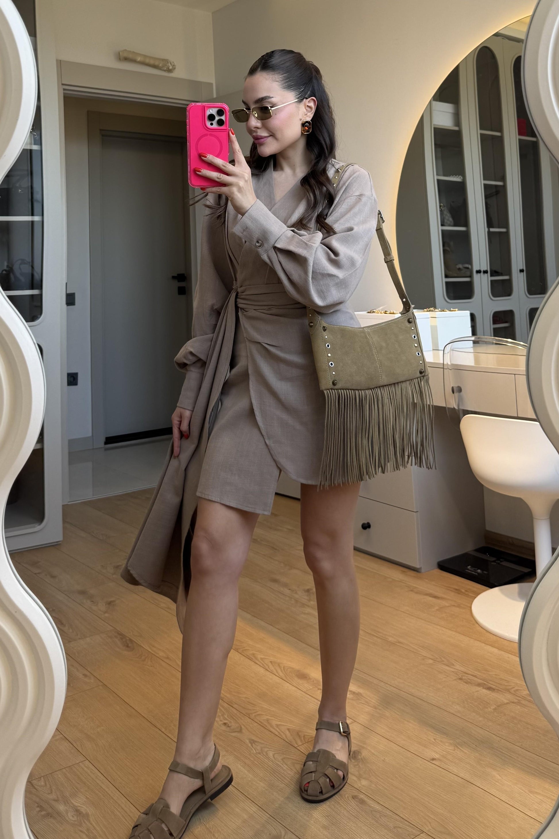 Shawe Vizon Bağlamalı Keten Elbise