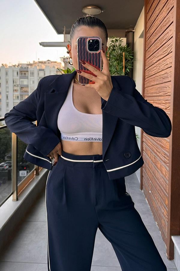 Sheila Şeritli Tasarım Takım - Lacivert