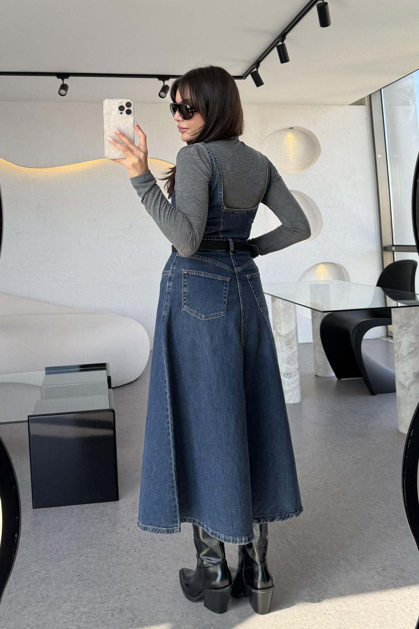 Sheldon Kare Yaka Denim Elbise