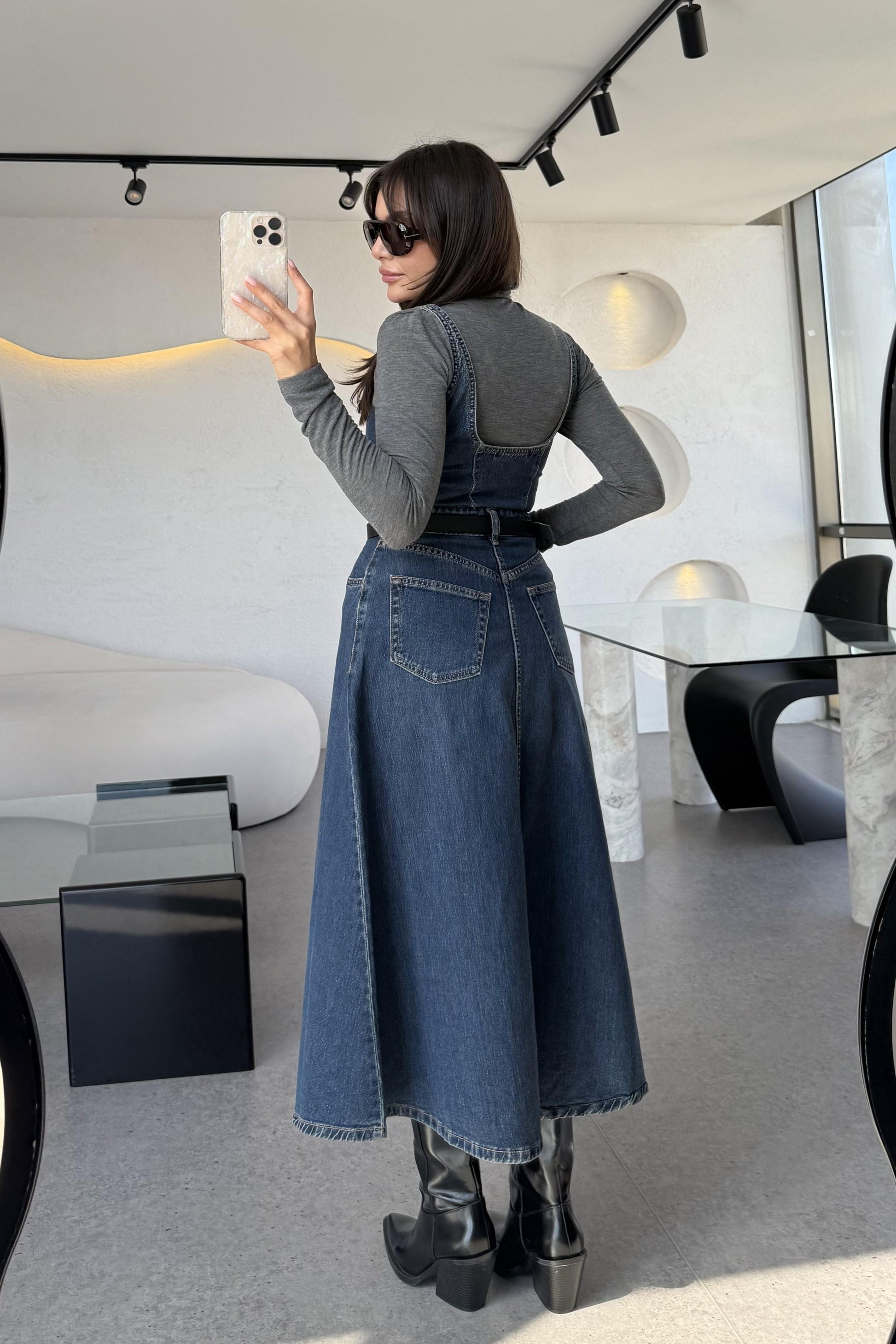 Sheldon Kare Yaka Denim Elbise