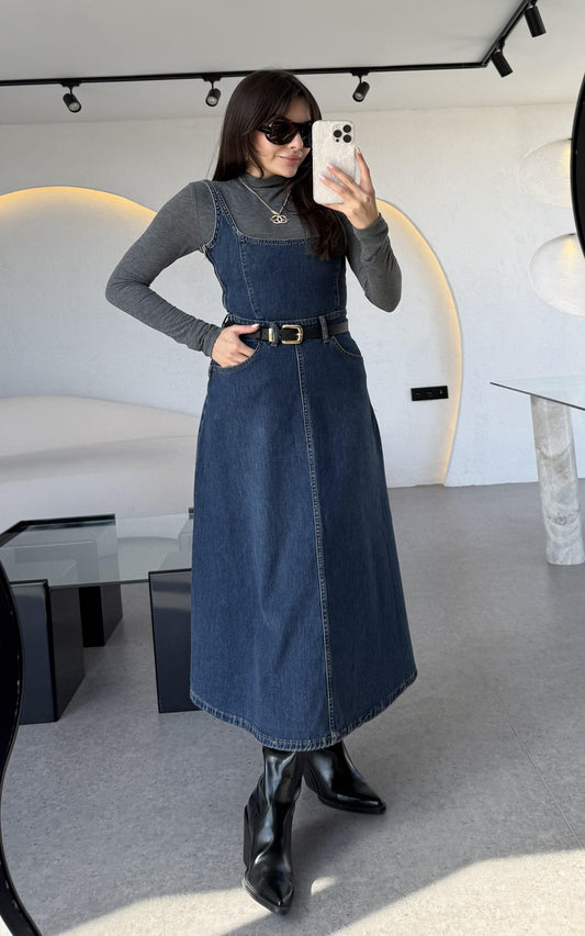 Sheldon Kare Yaka Denim Elbise