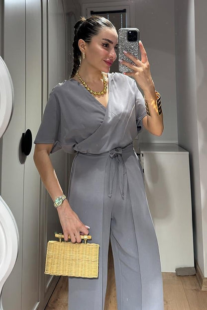 Shepherd Yırtmaçlı Pantolon Bluz Takım - Füme