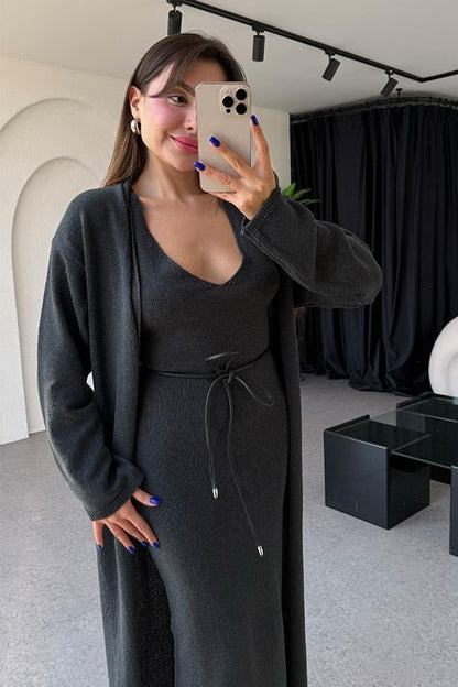 Shirley Antrasit Elbise Hırka