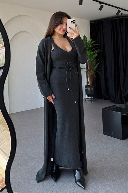 Shirley Antrasit Elbise Hırka