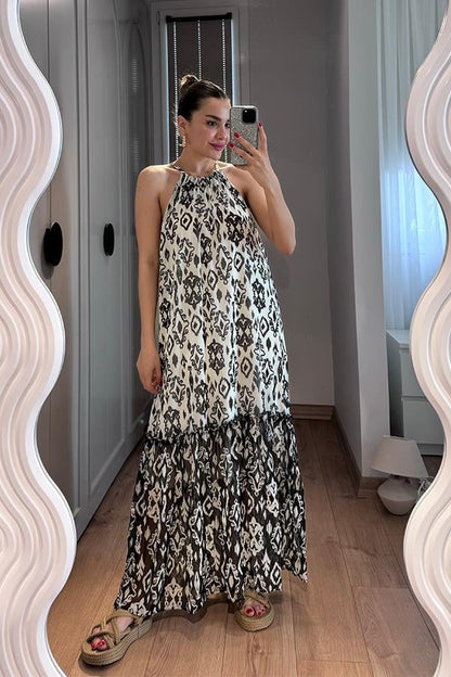 Sidra Etnik Desen Şifon Elbise