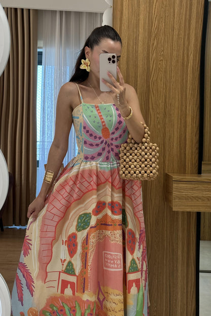 Sileva Çok Renkli Askılı Tasarım Elbise